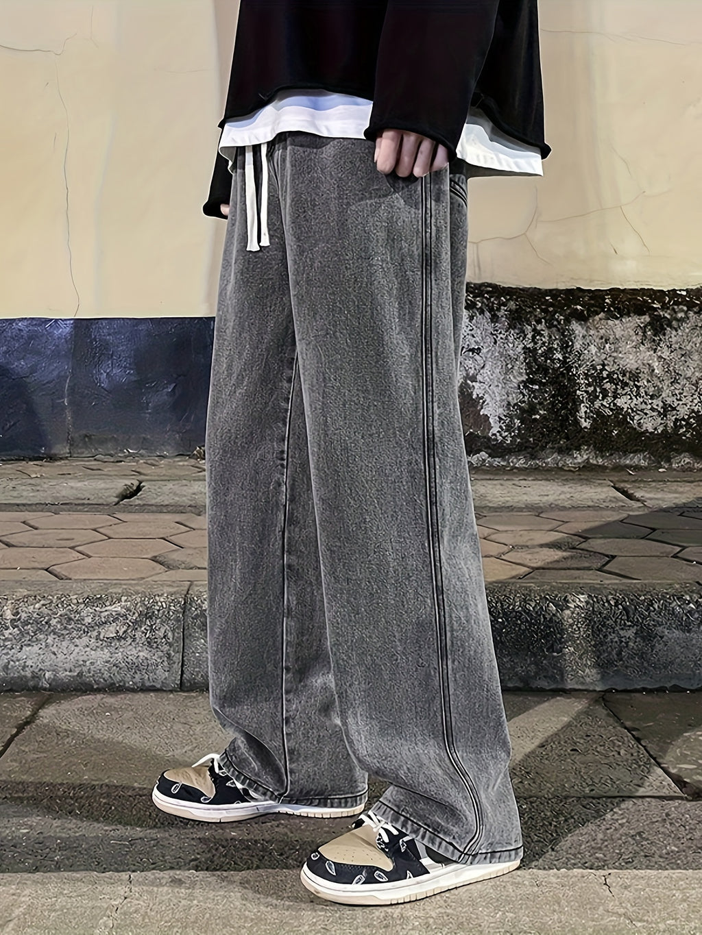 Mens Fashion Jeans - Rich Solid Color, Loose Fit, Classic Straight Leg, High-Quality Denim, Perfect for Daily Casual Wear, Inspired by Street Style Fashion Trends