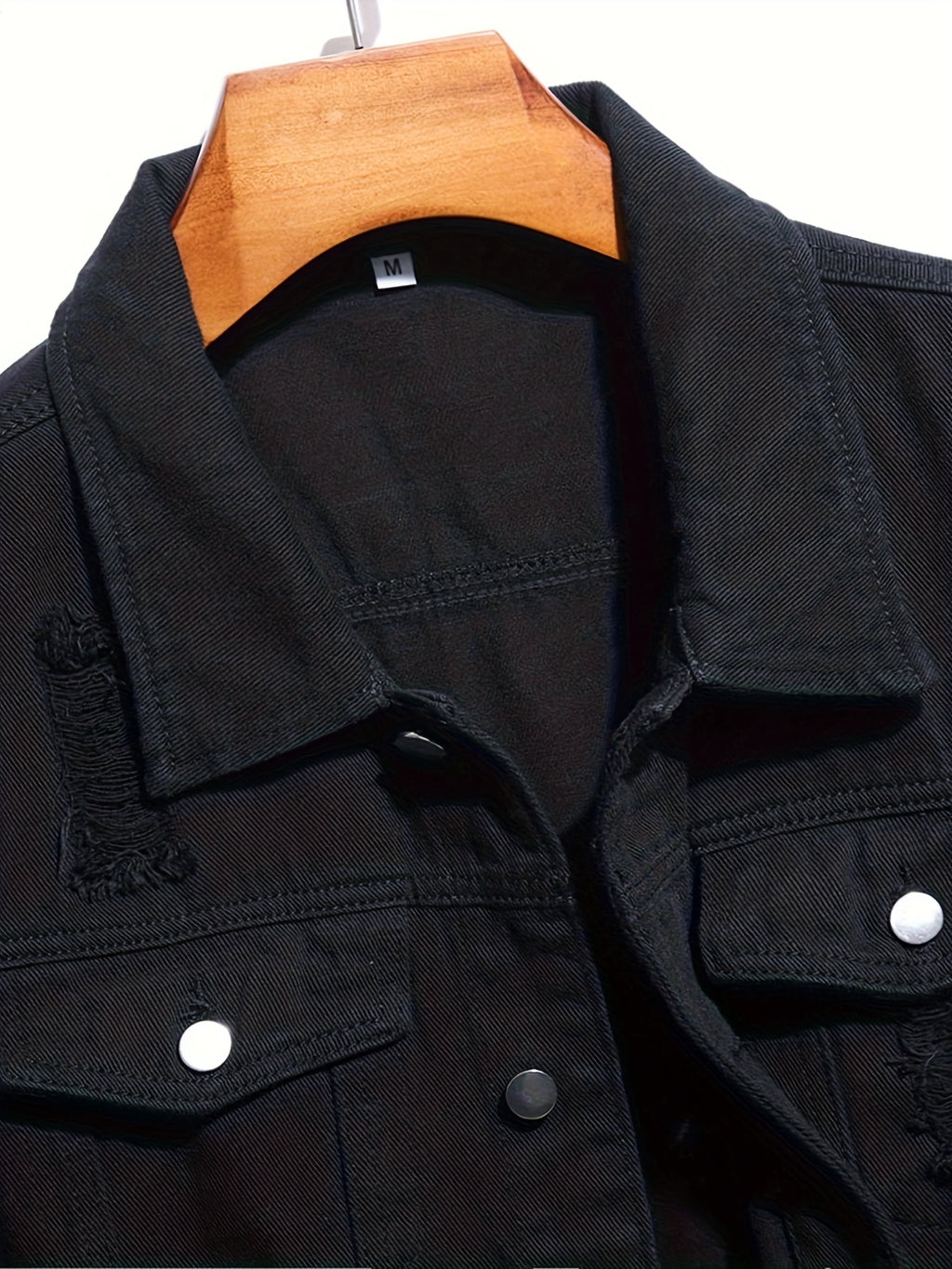 Men's Solid Lapel Collar Button Up Denim Vest With Breasted Pockets, Raw Trim And Ripped Pieces, Stylish And Trendy Vest For Daily And Street Wear