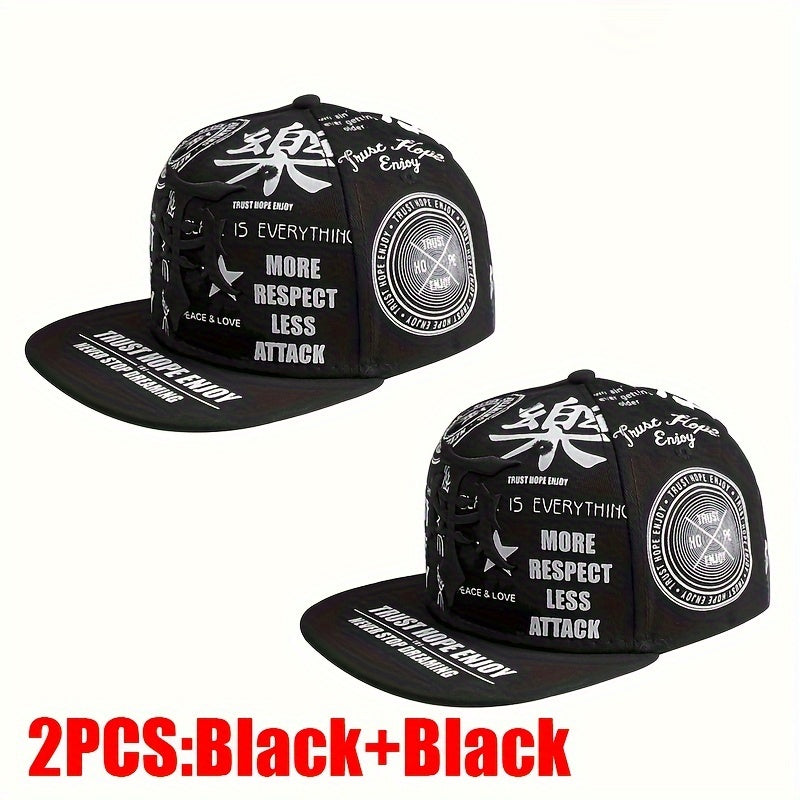 2PCS Embroidered Polyester Snapback Baseball Caps with Flags Theme, Adjustable Breathable Hip Hop Hats for Outdoor Fashion Trends