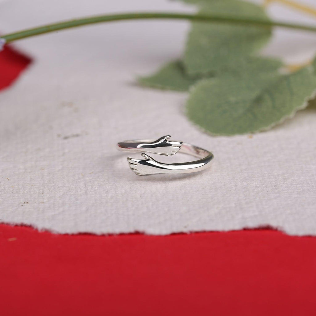 Silver Love Hugging Hand Ring - Pack of 3