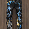 Men's Trendsetting Skinny Jeans with Alphabet Graffiti - Comfortable Stretch Denim for Streetwear Elegance Men Jeans Para Hombre