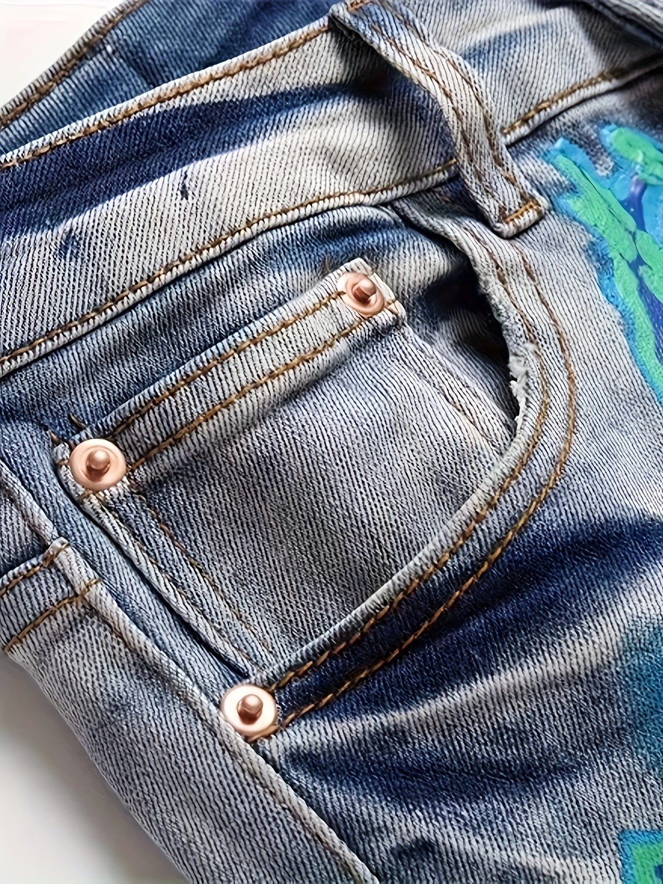 Men's Lightning Graphic Print Ripped Denim Trousers with Pockets, Causal Cotton Blend Slim-fit Jeans for Outdoor Activities Men Jeans Para Hombre