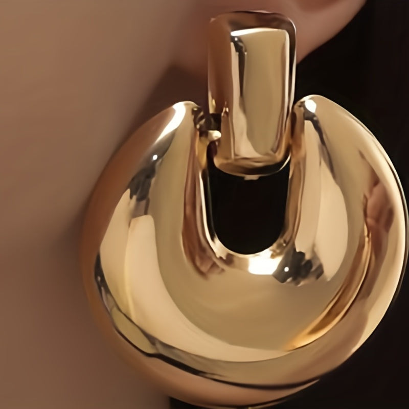 14K Plated Retro Dangle Earrings - Thick and Statement-Making, High-Shine Finish, Classic Round Shape, Elegant and Eye-Catching, Vintage-Inspired and Understated - Fashion Accessories for Women, Perfect for Special Occasions