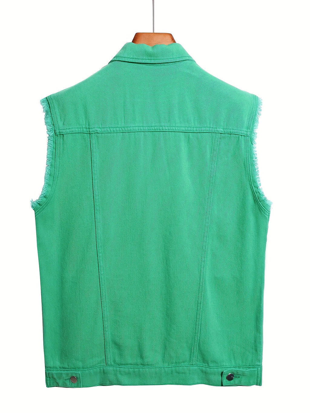 Men's Solid Lapel Collar Button Up Denim Vest With Breasted Pockets, Raw Trim And Ripped Pieces, Stylish And Trendy Vest For Daily And Street Wear