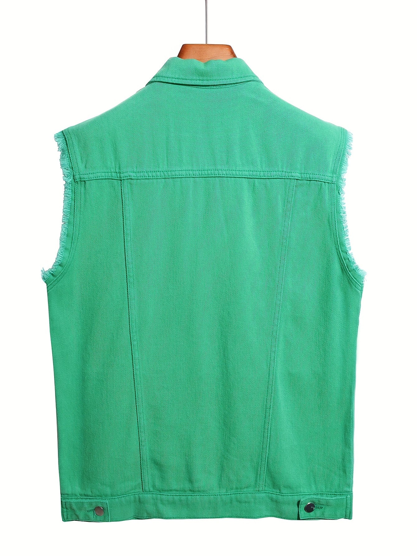 Men's Solid Lapel Collar Button Up Denim Vest With Breasted Pockets, Raw Trim And Ripped Pieces, Stylish And Trendy Vest For Daily And Street Wear