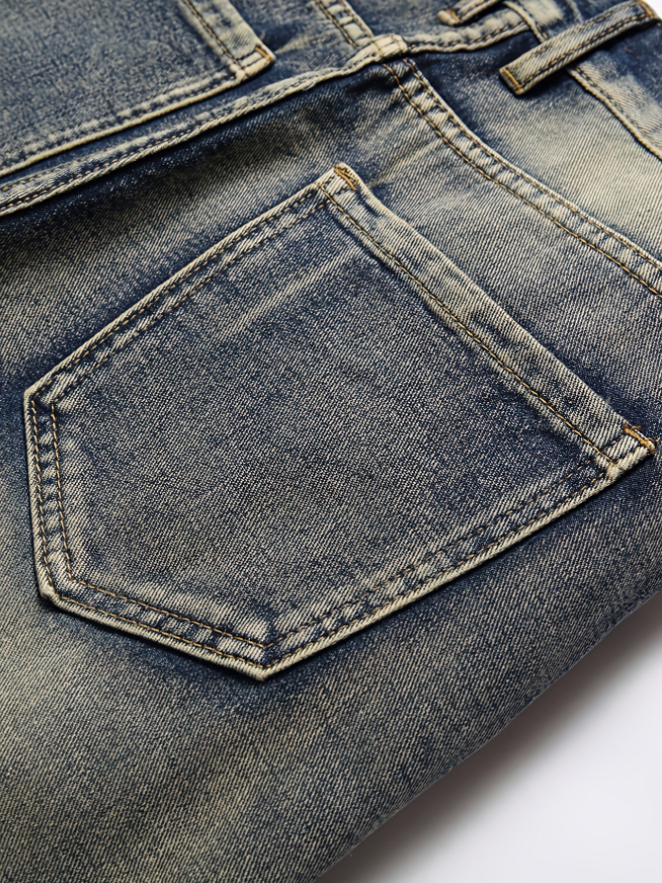 HME Men's Heavy Washed Vintage Distressed Denim Jeans - 3D Patchwork & Embellished Design, Mid-Waist Elastic Slim Straight Leg, Plus-Size Streetwear Hip-Hop Trousers with YKK Zipper Closure, All-Season Stretch Fabric (Machine