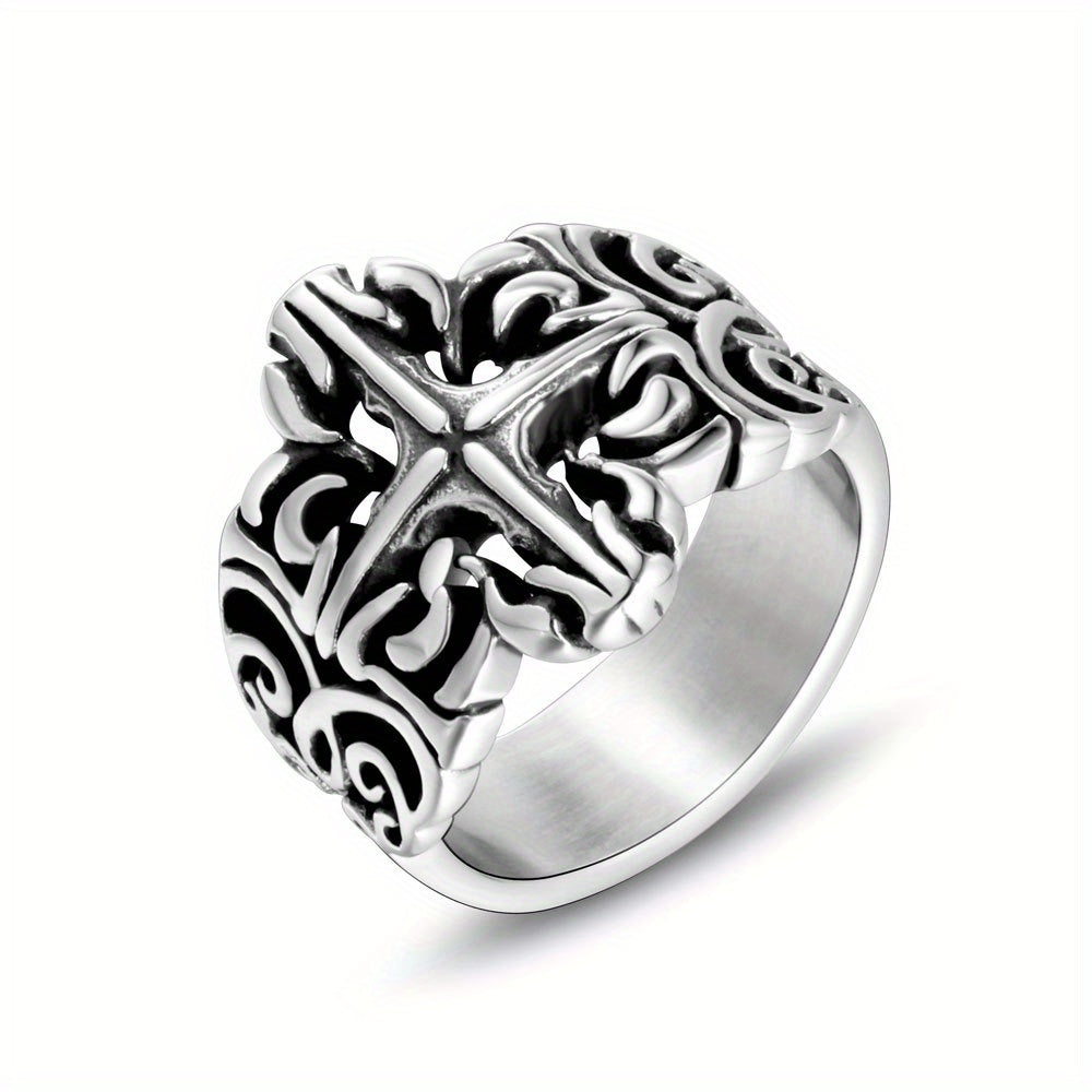 A Fashionable Retro Classical Pattern Personalized Titanium Steel Ring. Literary Y2K Polished Exquisite Ring. Suitable For Daily Street Wear And General Trend Jewelry For Men And Women.