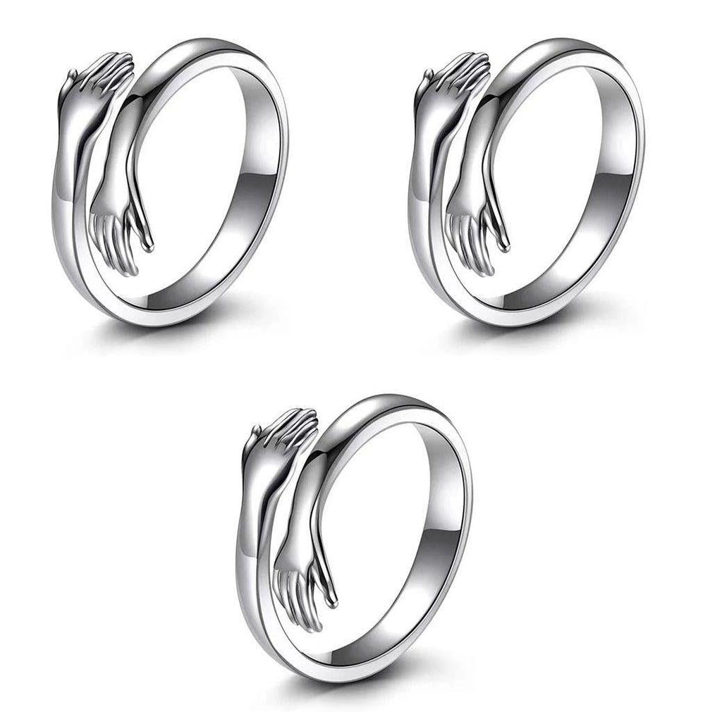 Silver Love Hugging Hand Ring - Pack of 3