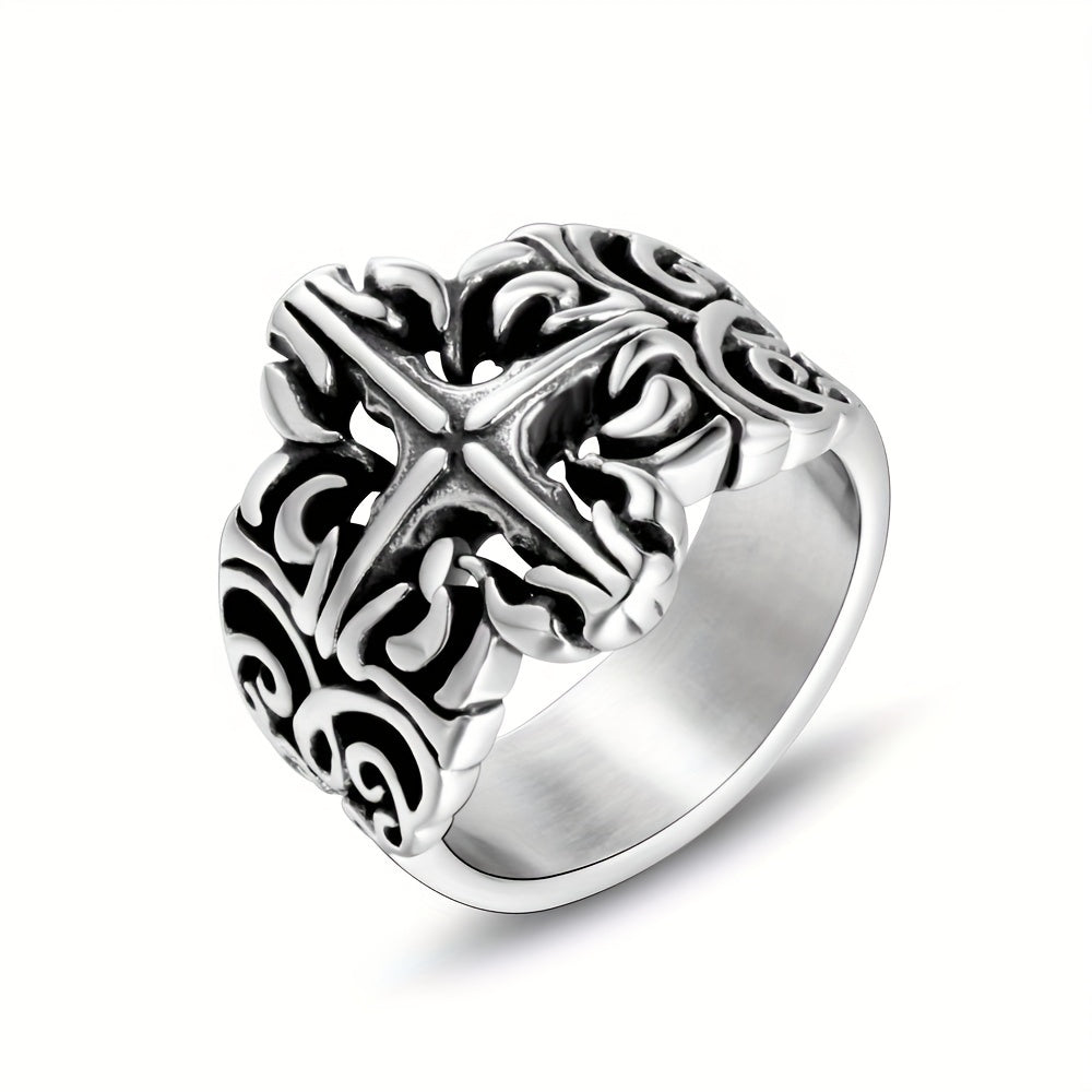 A Fashionable Retro Classical Pattern Personalized Titanium Steel Ring. Literary Y2K Polished Exquisite Ring. Suitable For Daily Street Wear And General Trend Jewelry For Men And Women.