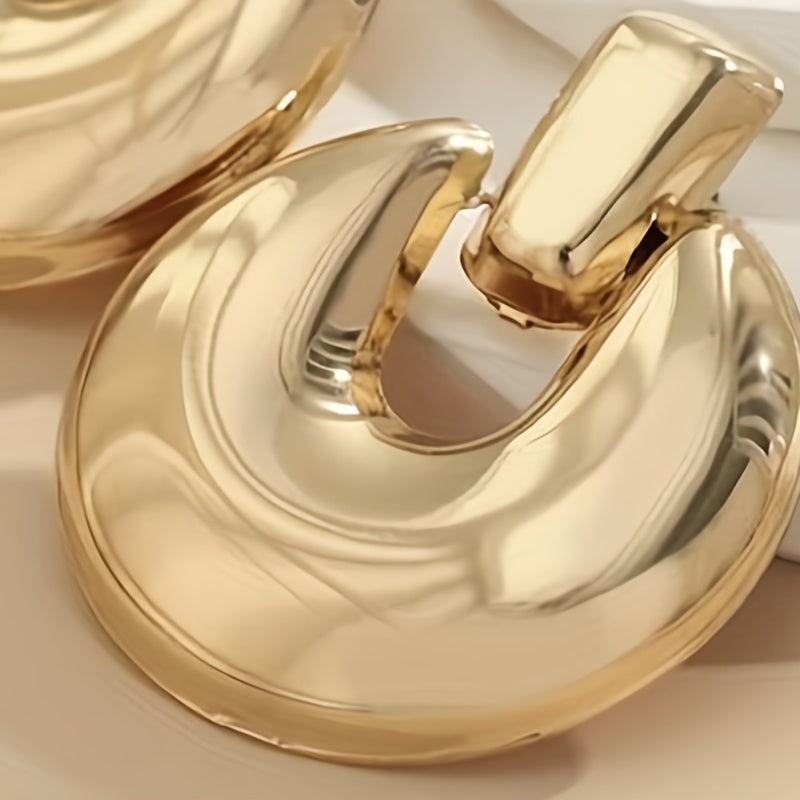 14K Plated Retro Dangle Earrings - Thick and Statement-Making, High-Shine Finish, Classic Round Shape, Elegant and Eye-Catching, Vintage-Inspired and Understated - Fashion Accessories for Women, Perfect for Special Occasions