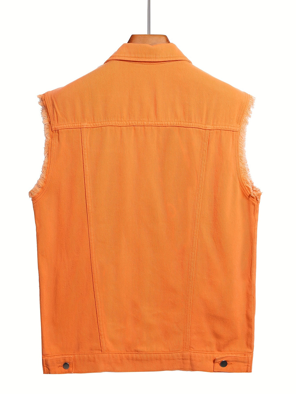 Men's Solid Lapel Collar Button Up Denim Vest With Breasted Pockets, Raw Trim And Ripped Pieces, Stylish And Trendy Vest For Daily And Street Wear