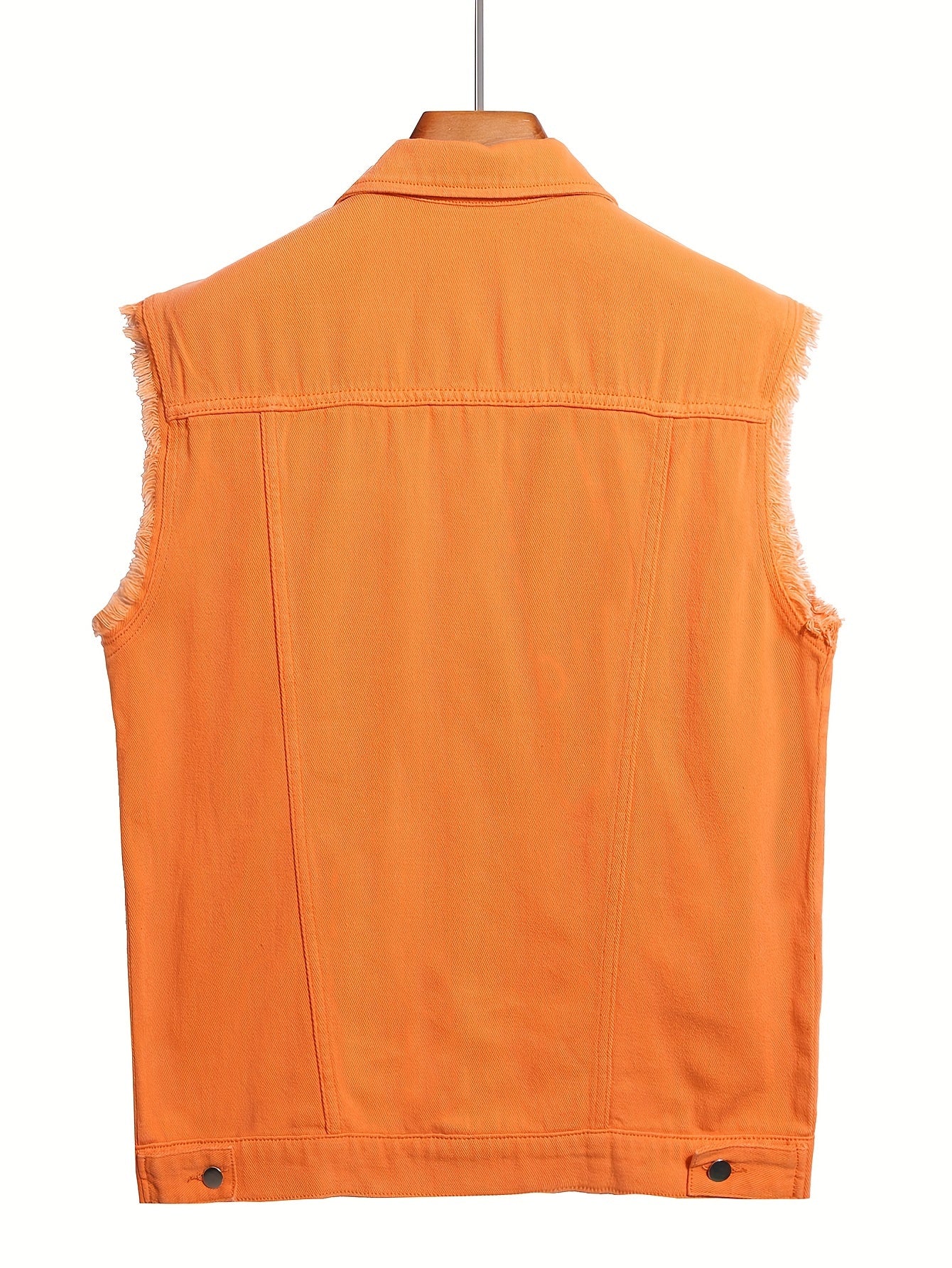 Men's Solid Lapel Collar Button Up Denim Vest With Breasted Pockets, Raw Trim And Ripped Pieces, Stylish And Trendy Vest For Daily And Street Wear