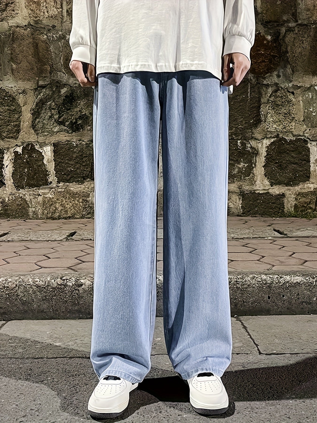 Mens Fashion Jeans - Rich Solid Color, Loose Fit, Classic Straight Leg, High-Quality Denim, Perfect for Daily Casual Wear, Inspired by Street Style Fashion Trends