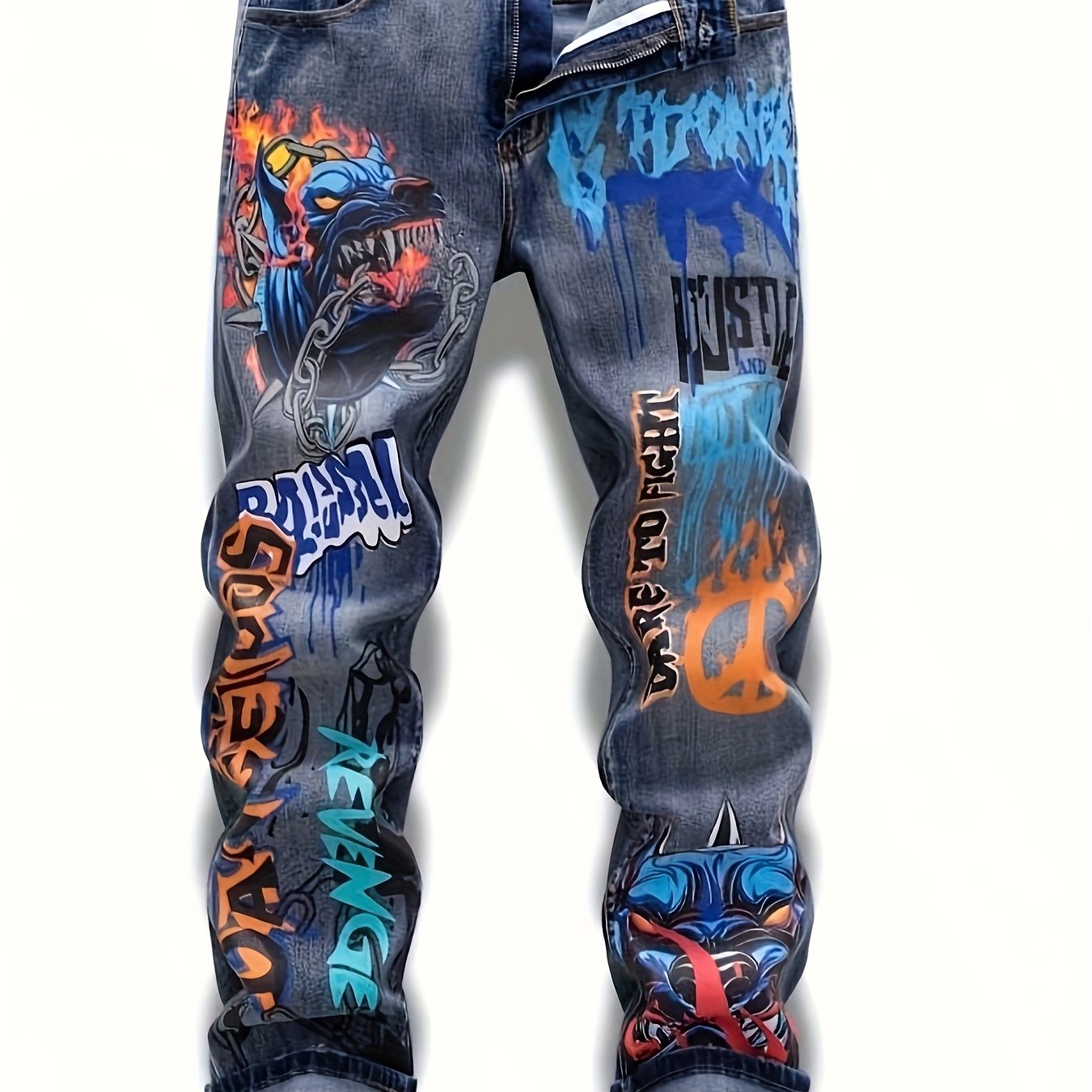Graffiti Distressed Washed And Distressed Jeans Men Jeans Para Hombre, Designer Jeans for Men, Straight-Leg Wide-Leg Stretch All-Season Streetwear Y2K Vintage Wash Fashion Mens Clothing, Graphic Jeans, Jeans Special for Men,