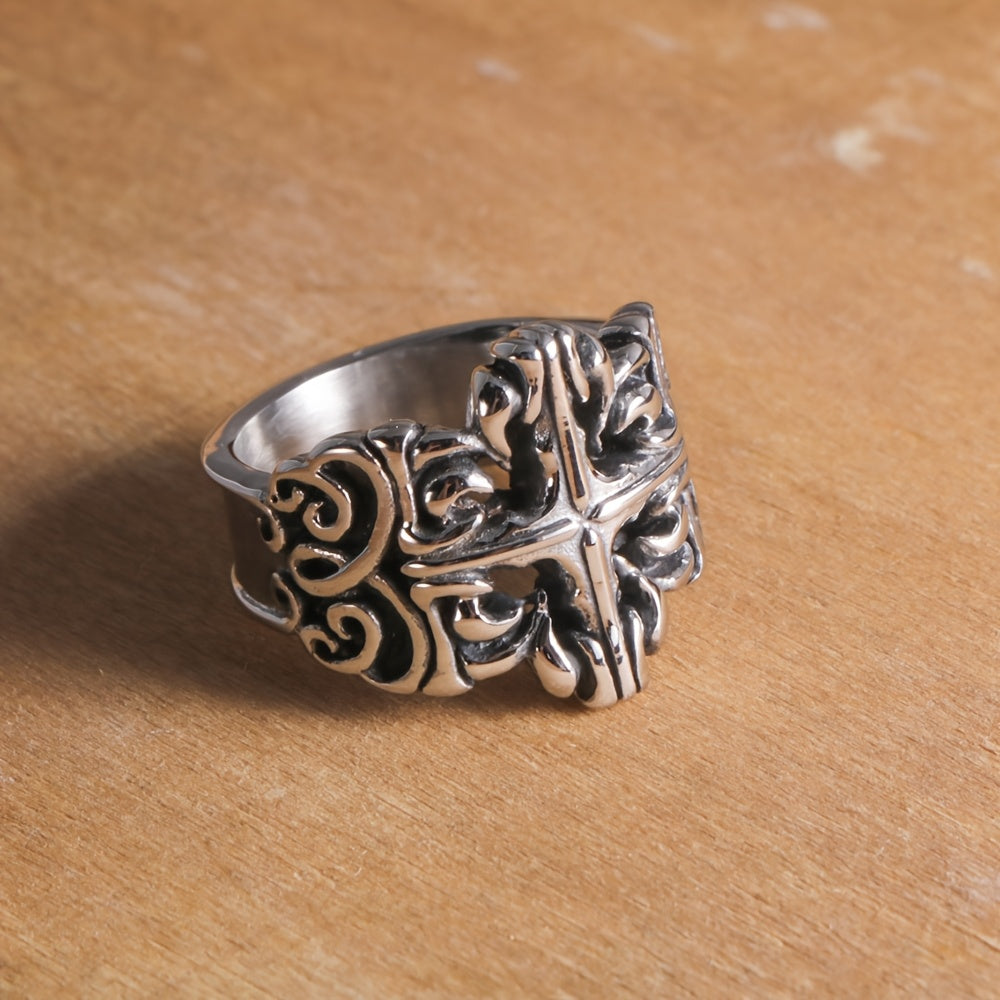 A Fashionable Retro Classical Pattern Personalized Titanium Steel Ring. Literary Y2K Polished Exquisite Ring. Suitable For Daily Street Wear And General Trend Jewelry For Men And Women.