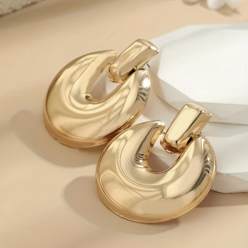 14K Plated Retro Dangle Earrings - Thick and Statement-Making, High-Shine Finish, Classic Round Shape, Elegant and Eye-Catching, Vintage-Inspired and Understated - Fashion Accessories for Women, Perfect for Special Occasions