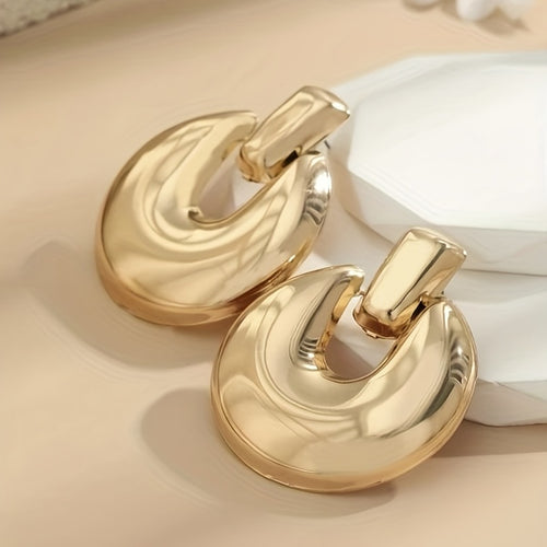 14K Plated Retro Dangle Earrings - Thick and Statement-Making, High-Shine Finish, Classic Round Shape, Elegant and Eye-Catching, Vintage-Inspired and Understated - Fashion Accessories for Women, Perfect for Special Occasions