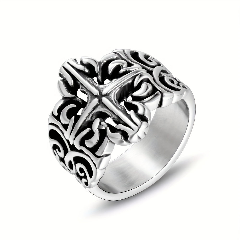 A Fashionable Retro Classical Pattern Personalized Titanium Steel Ring. Literary Y2K Polished Exquisite Ring. Suitable For Daily Street Wear And General Trend Jewelry For Men And Women.