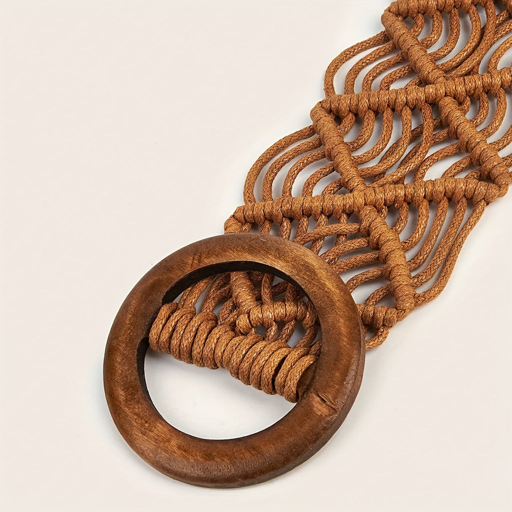 1pc Straw Woven Elastic Stretch Waist Braided Belt Fashionable Women Dress Belt Waist Dress Band Straw Woven Bohemian Belts