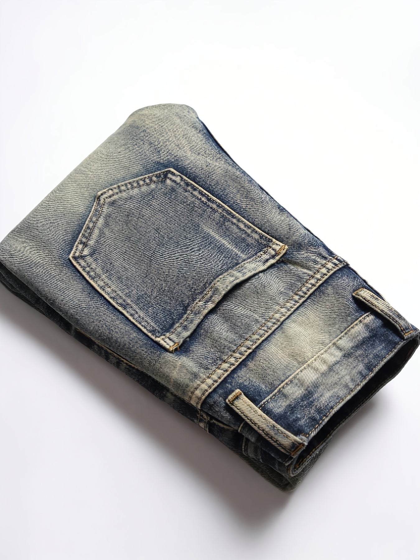 HME Men's Heavy Washed Vintage Distressed Denim Jeans - 3D Patchwork & Embellished Design, Mid-Waist Elastic Slim Straight Leg, Plus-Size Streetwear Hip-Hop Trousers with YKK Zipper Closure, All-Season Stretch Fabric (Machine