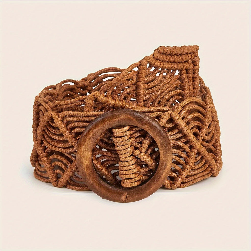 1pc Straw Woven Elastic Stretch Waist Braided Belt Fashionable Women Dress Belt Waist Dress Band Straw Woven Bohemian Belts