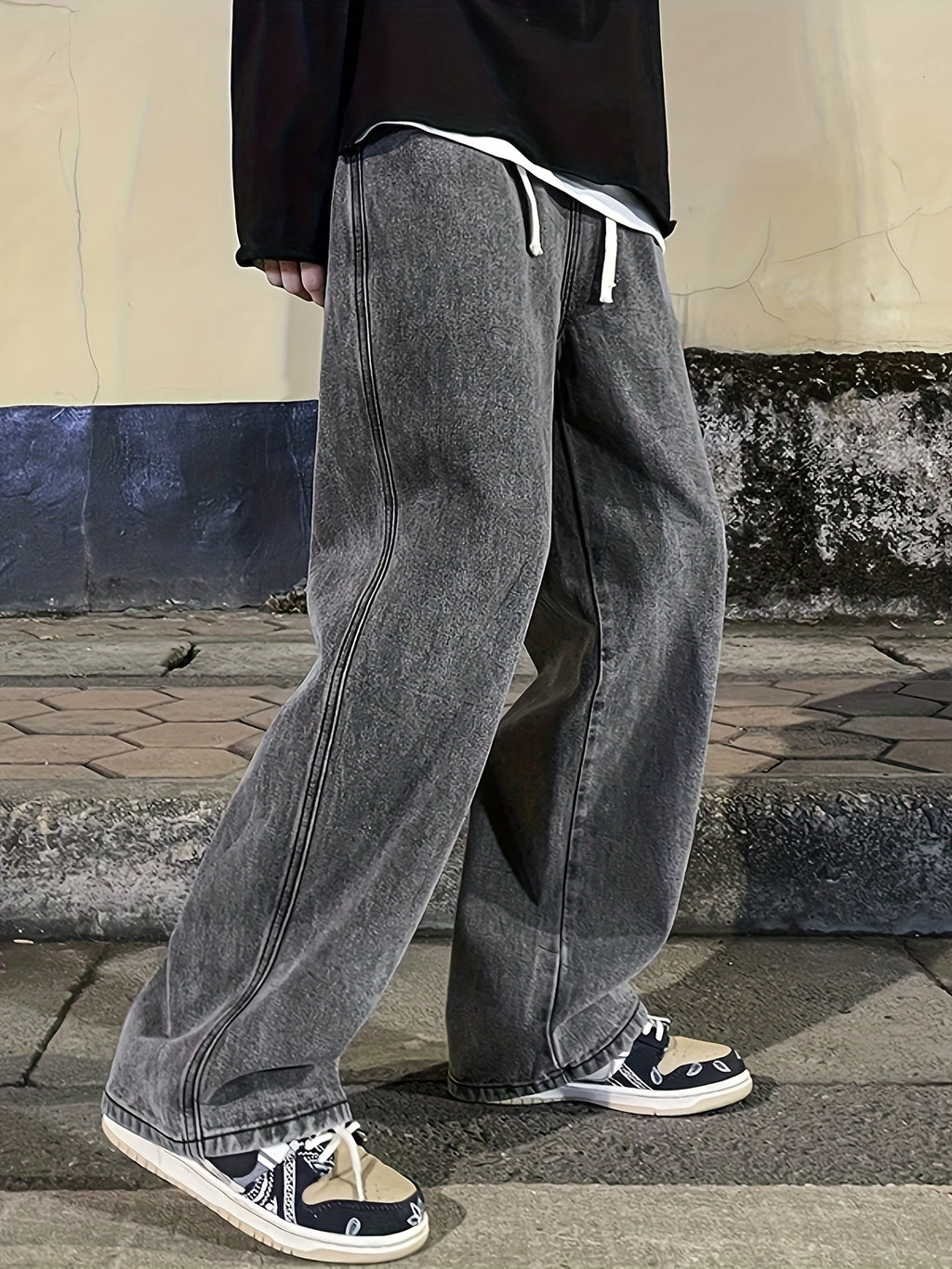 Mens Fashion Jeans - Rich Solid Color, Loose Fit, Classic Straight Leg, High-Quality Denim, Perfect for Daily Casual Wear, Inspired by Street Style Fashion Trends