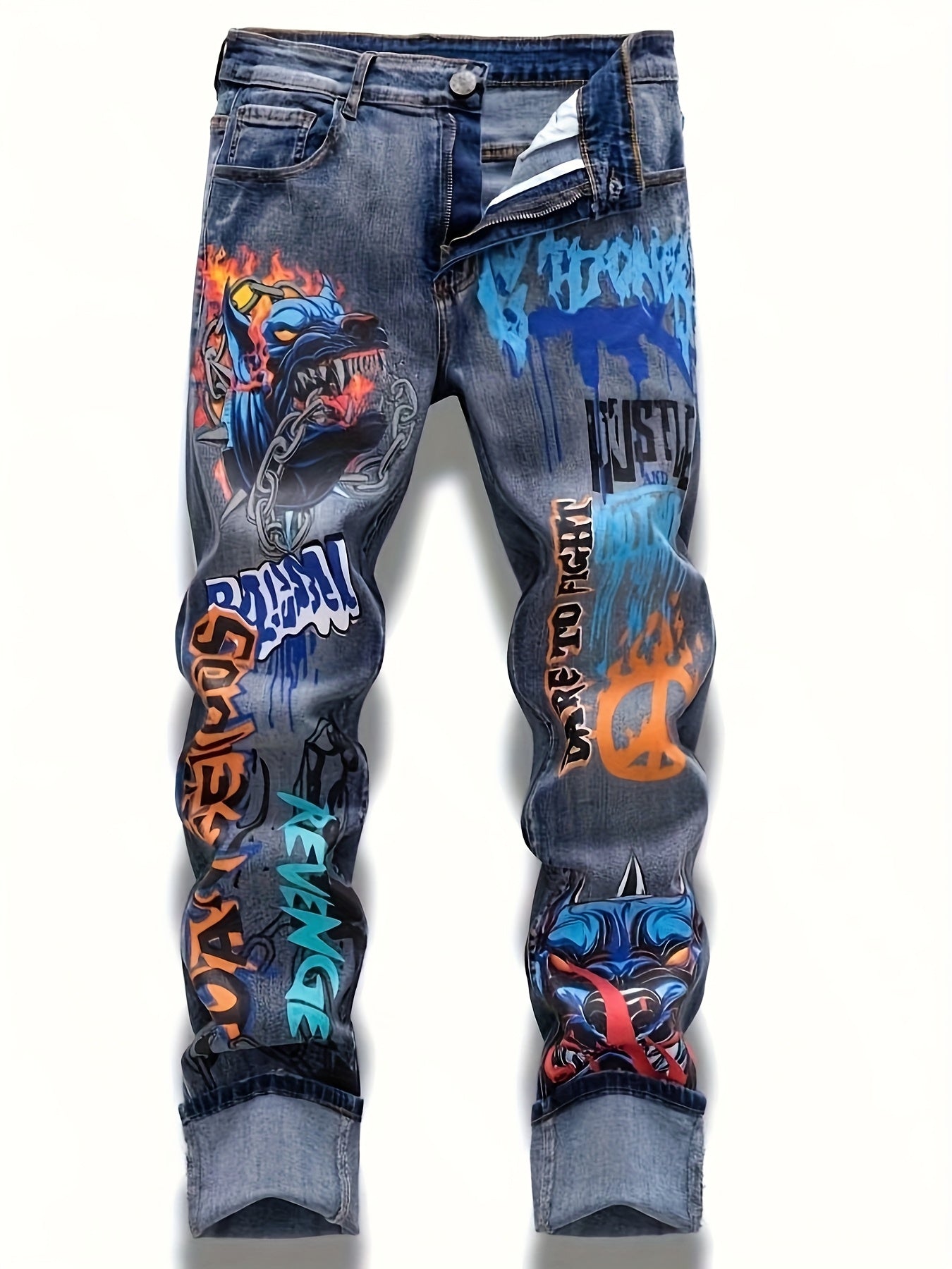 Graffiti Distressed Washed And Distressed Jeans Men Jeans Para Hombre, Designer Jeans for Men, Straight-Leg Wide-Leg Stretch All-Season Streetwear Y2K Vintage Wash Fashion Mens Clothing, Graphic Jeans, Jeans Special for Men,