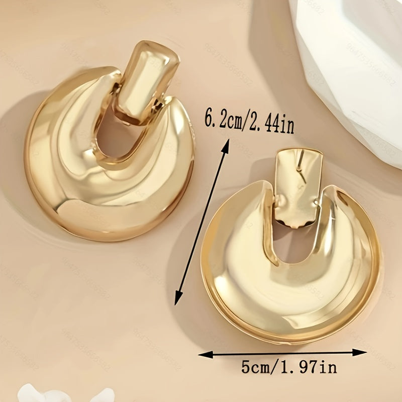 14K Plated Retro Dangle Earrings - Thick and Statement-Making, High-Shine Finish, Classic Round Shape, Elegant and Eye-Catching, Vintage-Inspired and Understated - Fashion Accessories for Women, Perfect for Special Occasions