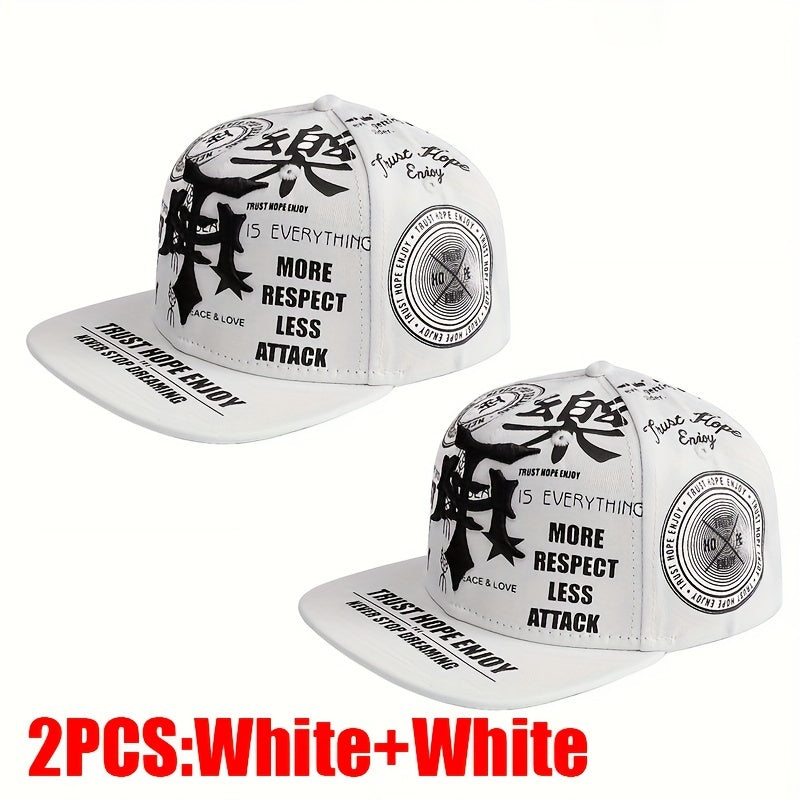 2PCS Embroidered Polyester Snapback Baseball Caps with Flags Theme, Adjustable Breathable Hip Hop Hats for Outdoor Fashion Trends
