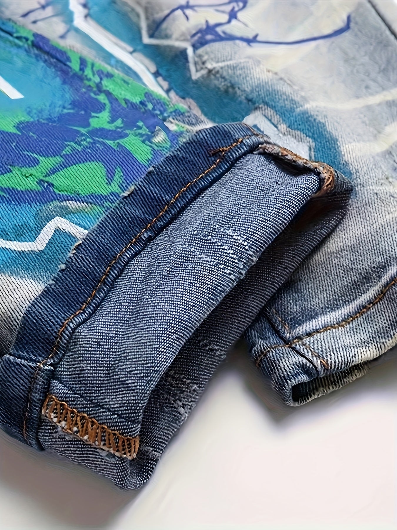 Men's Lightning Graphic Print Ripped Denim Trousers with Pockets, Causal Cotton Blend Slim-fit Jeans for Outdoor Activities Men Jeans Para Hombre