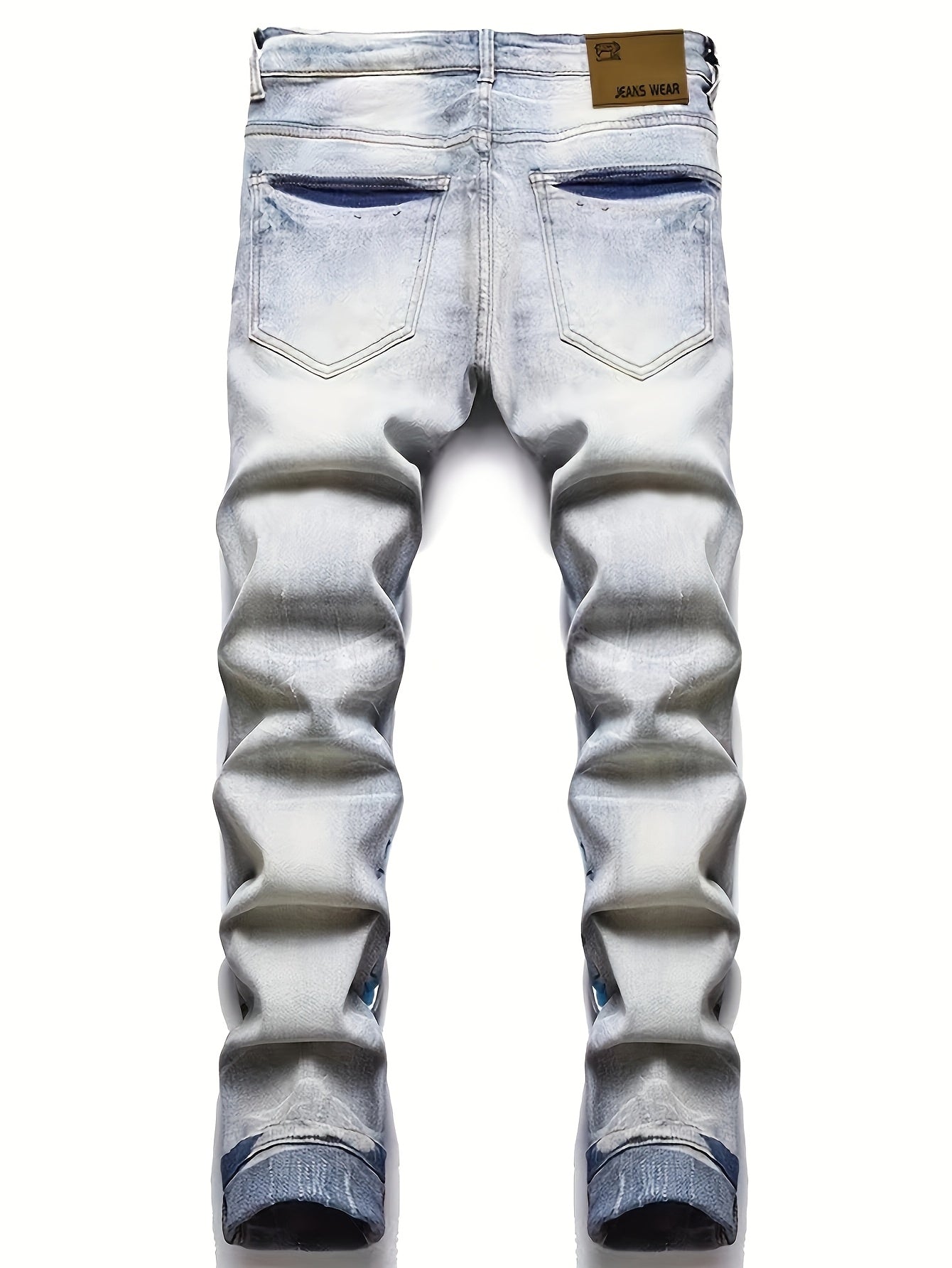 Men's Lightning Graphic Print Ripped Denim Trousers with Pockets, Causal Cotton Blend Slim-fit Jeans for Outdoor Activities Men Jeans Para Hombre