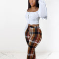 Women's Plaid Print Flared Leg Pants - Casual High Stretch Bodycon Street Wear Pants - For Women - Suitable for Casual Wear - Perfect Gift for Fashionable Women
