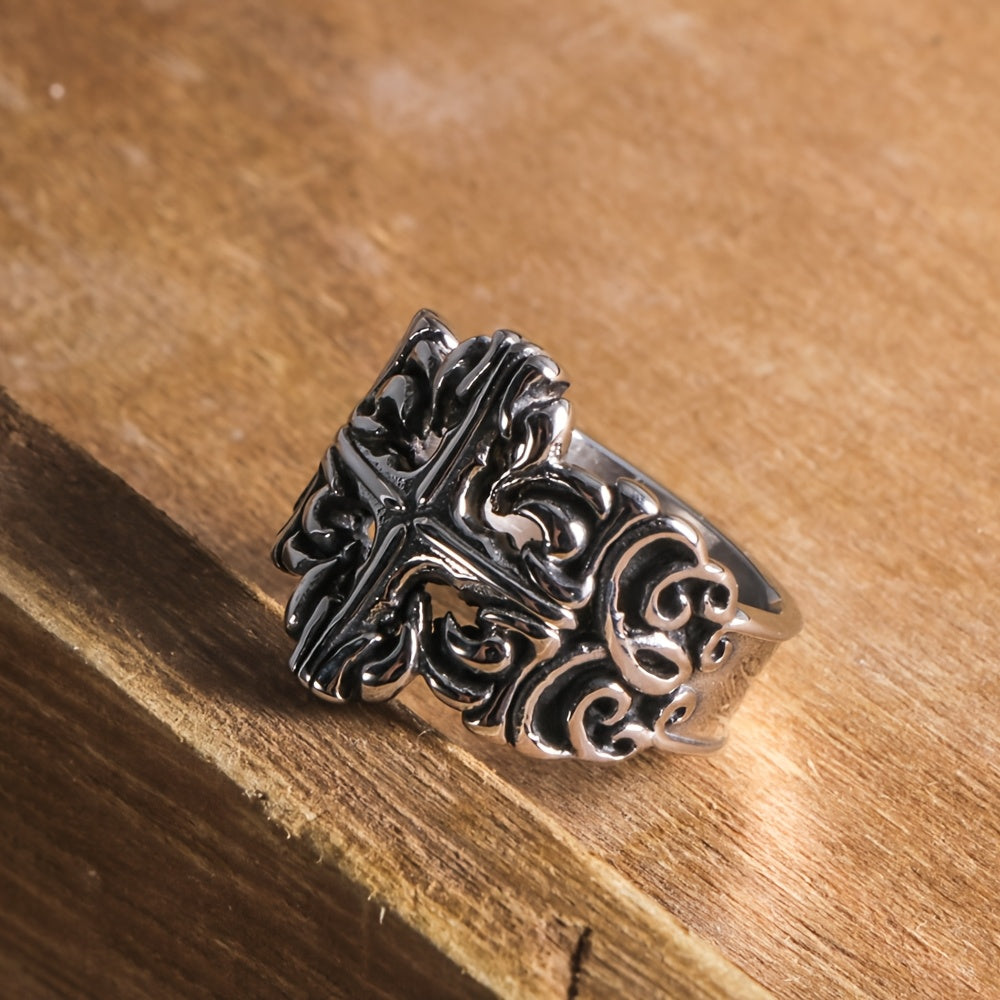 A Fashionable Retro Classical Pattern Personalized Titanium Steel Ring. Literary Y2K Polished Exquisite Ring. Suitable For Daily Street Wear And General Trend Jewelry For Men And Women.