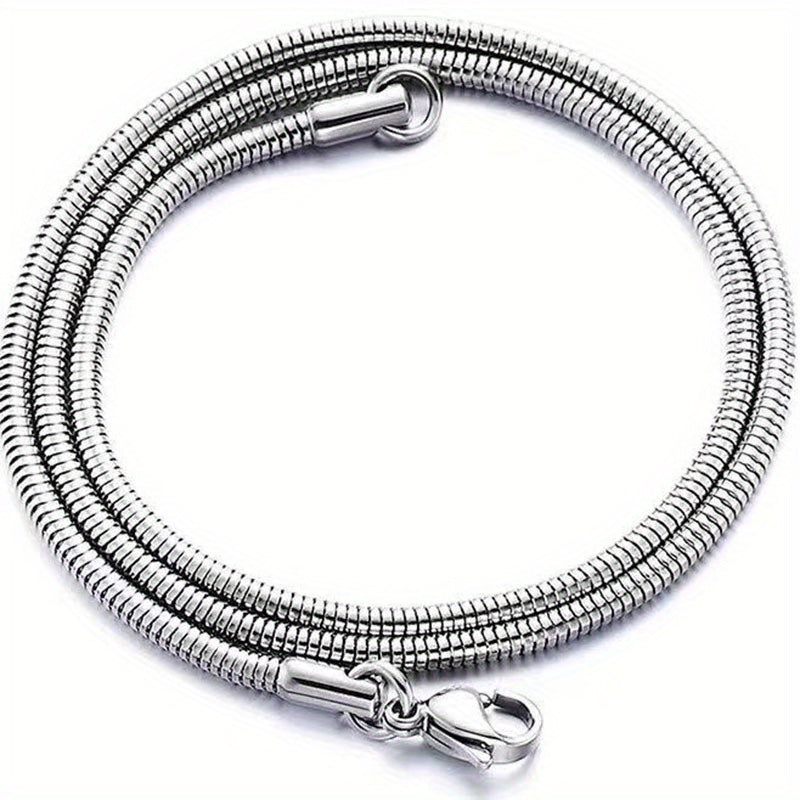 1pc Titanium Steel Round Snake Bone Necklace Fashion Accessories For Men And Women