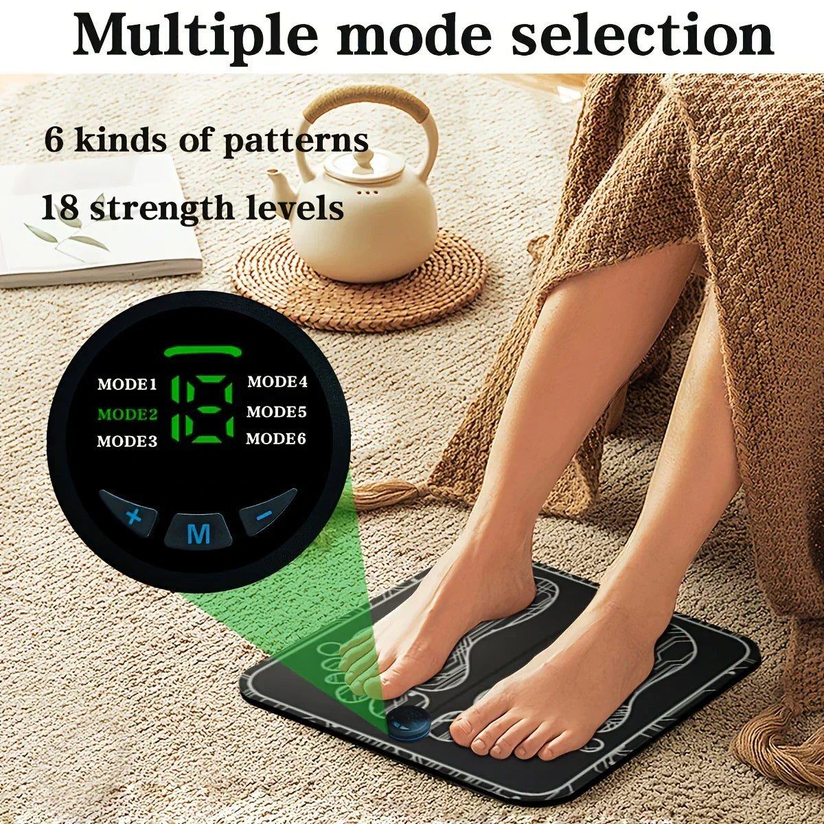 Wireless Electric Foot Massager Mat – Foldable & Portable with 8 Modes